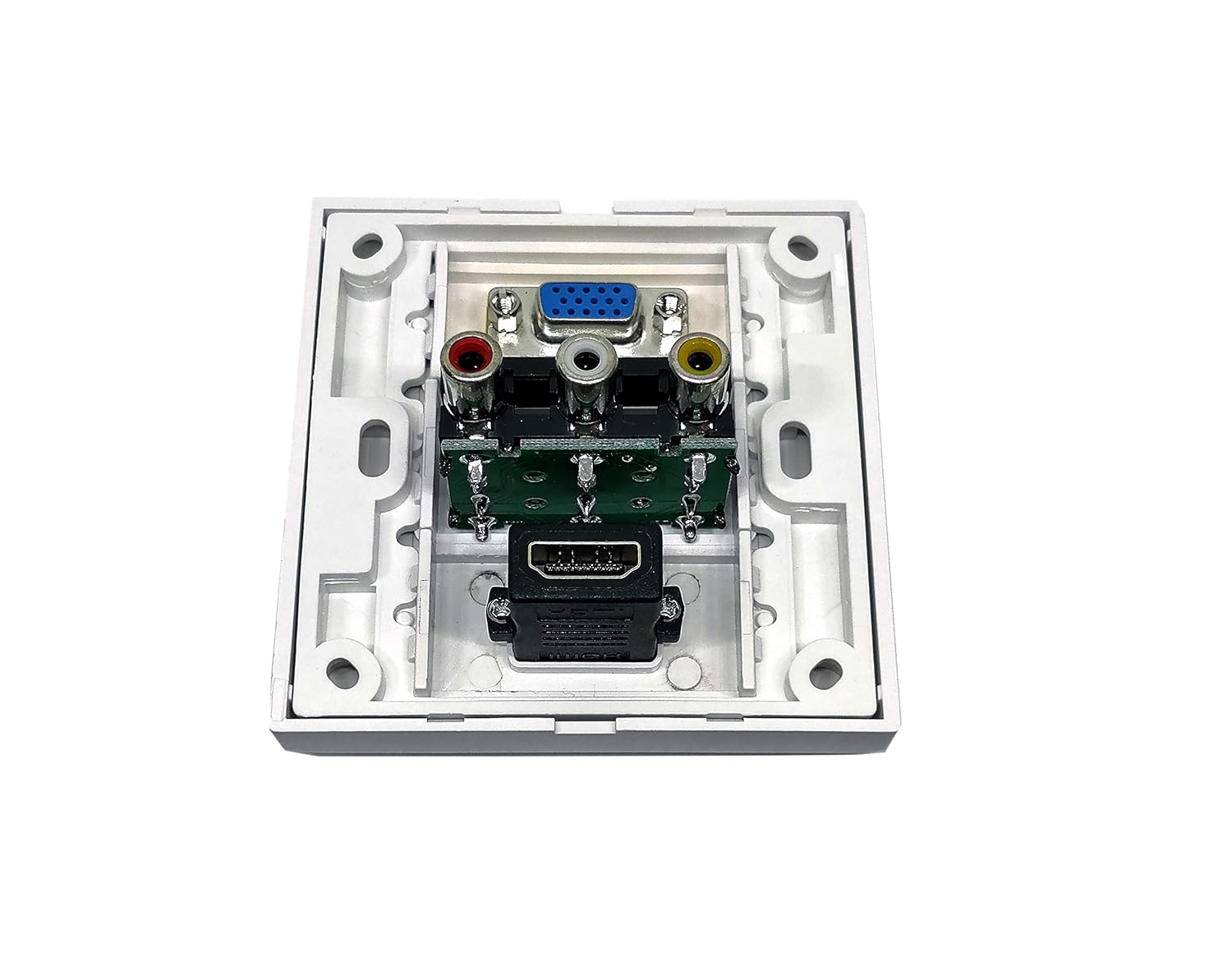 BOXNUBE Multimedia Modular Wall Face Plate with HDMI + VGA + 3RCA (AV) Audio Video Panel Sockets - White BOXNUBE Multimedia Modular Wall Face Plate with HDMI + VGA + 3RCA (AV) Audio Video Panel Sockets - White